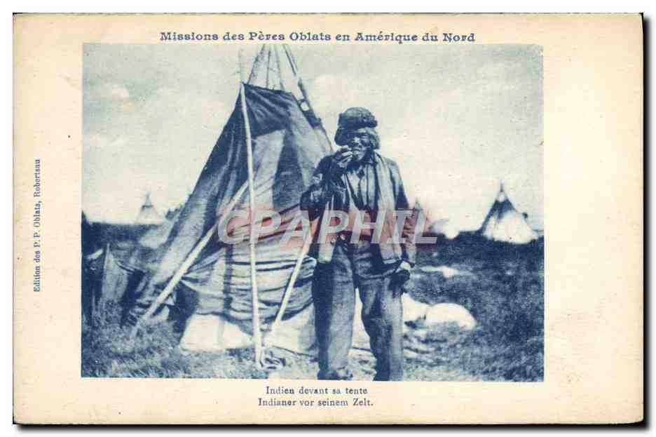 CPA Far West Cow Boy Missions des Peres Oblats en Amerique en Nord Indien devant sa tente