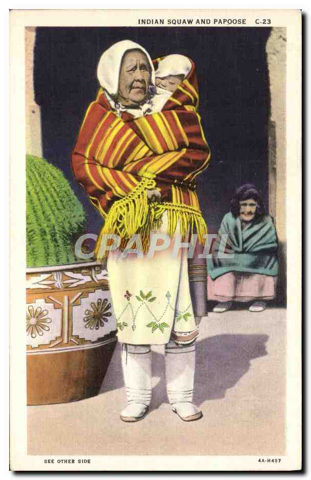 CPA Far West Cow Boy Indian Squaw and Papoose Indiens