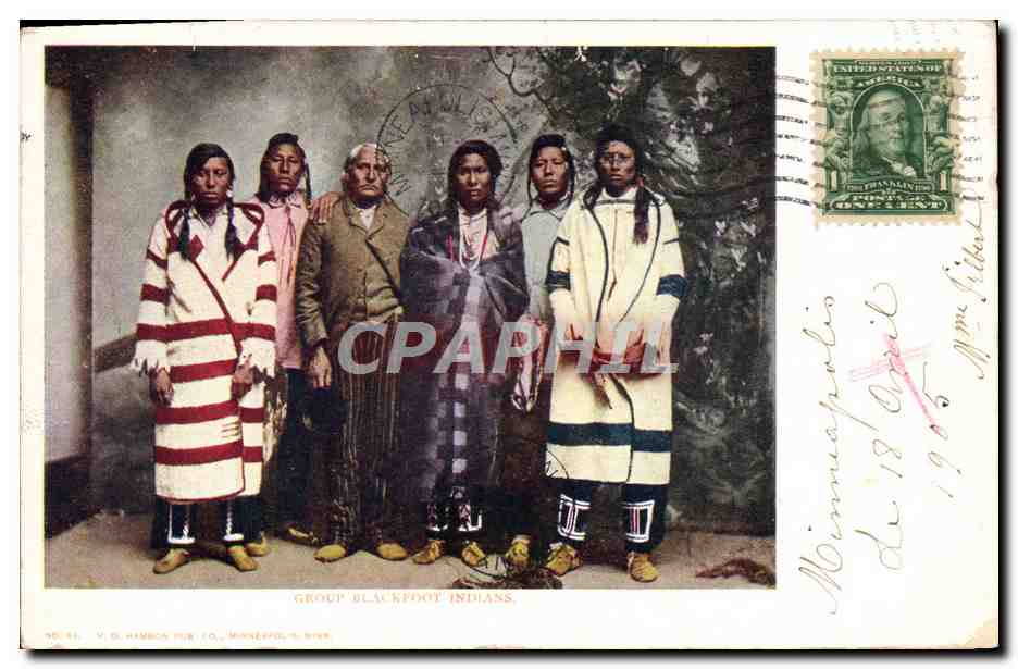 CPA Far West Cow Boy Group Blackfoot indians Indiens