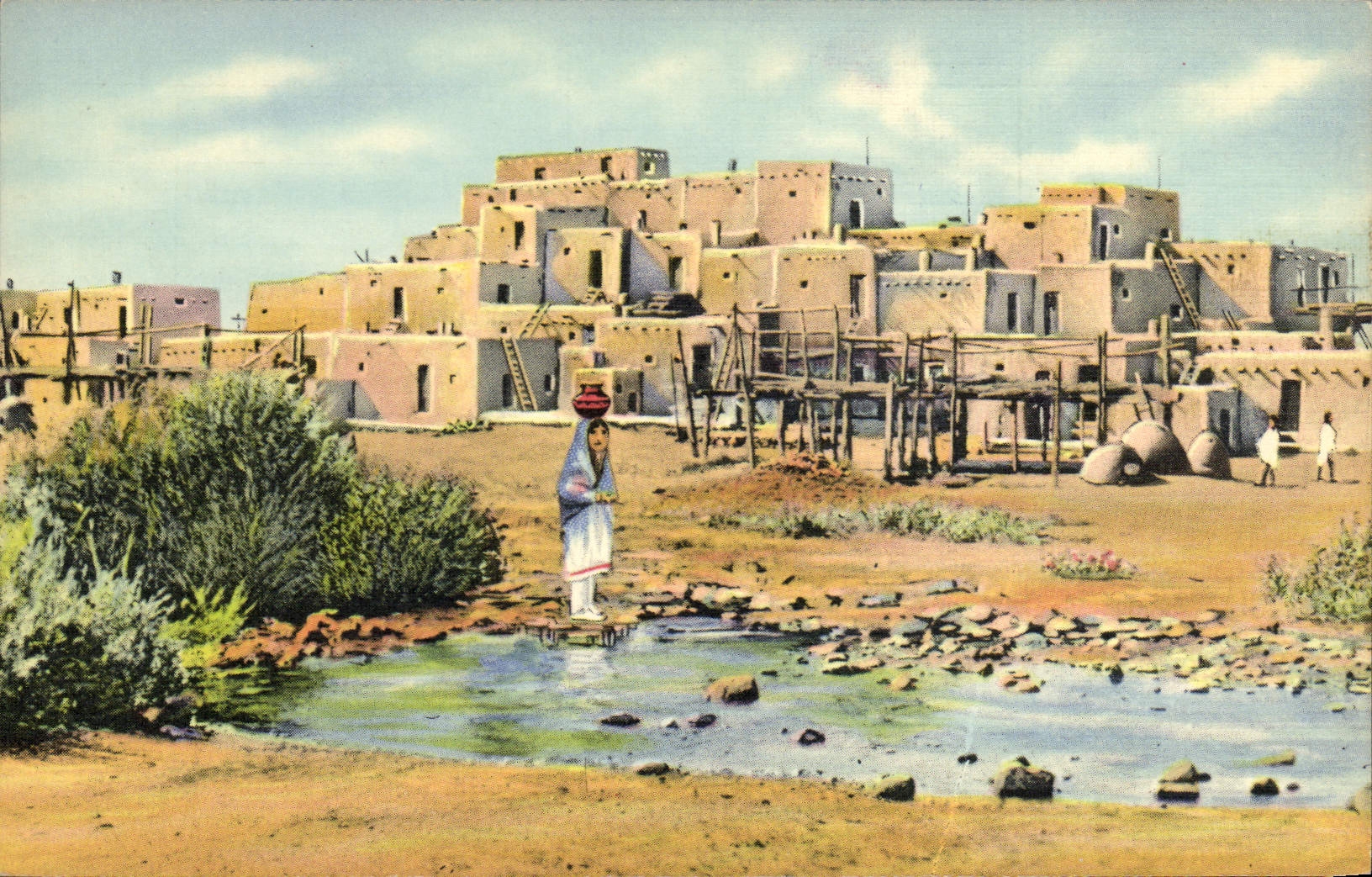 CPA Far West Cow Boy Pueblo de Taos New Mexico Indiens