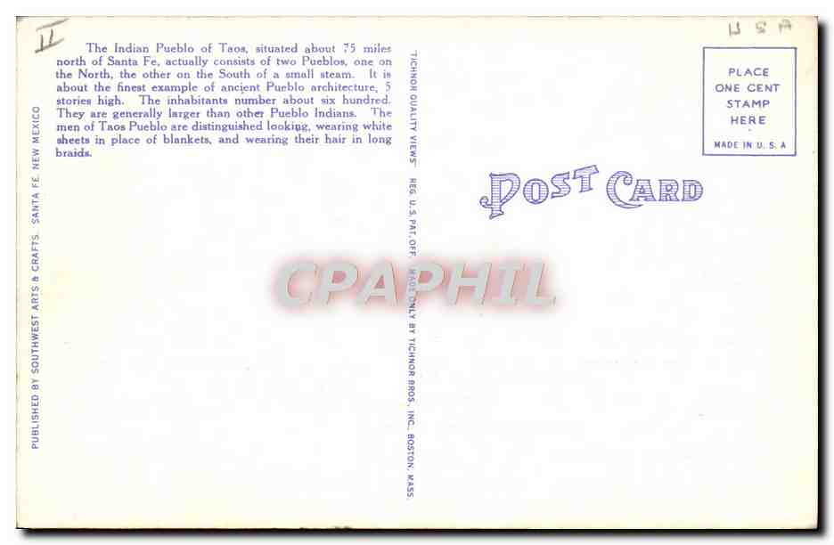 CPA Far West Cow Boy South Pueblo Taos Indian Pueblo New Mexico — Rückseite