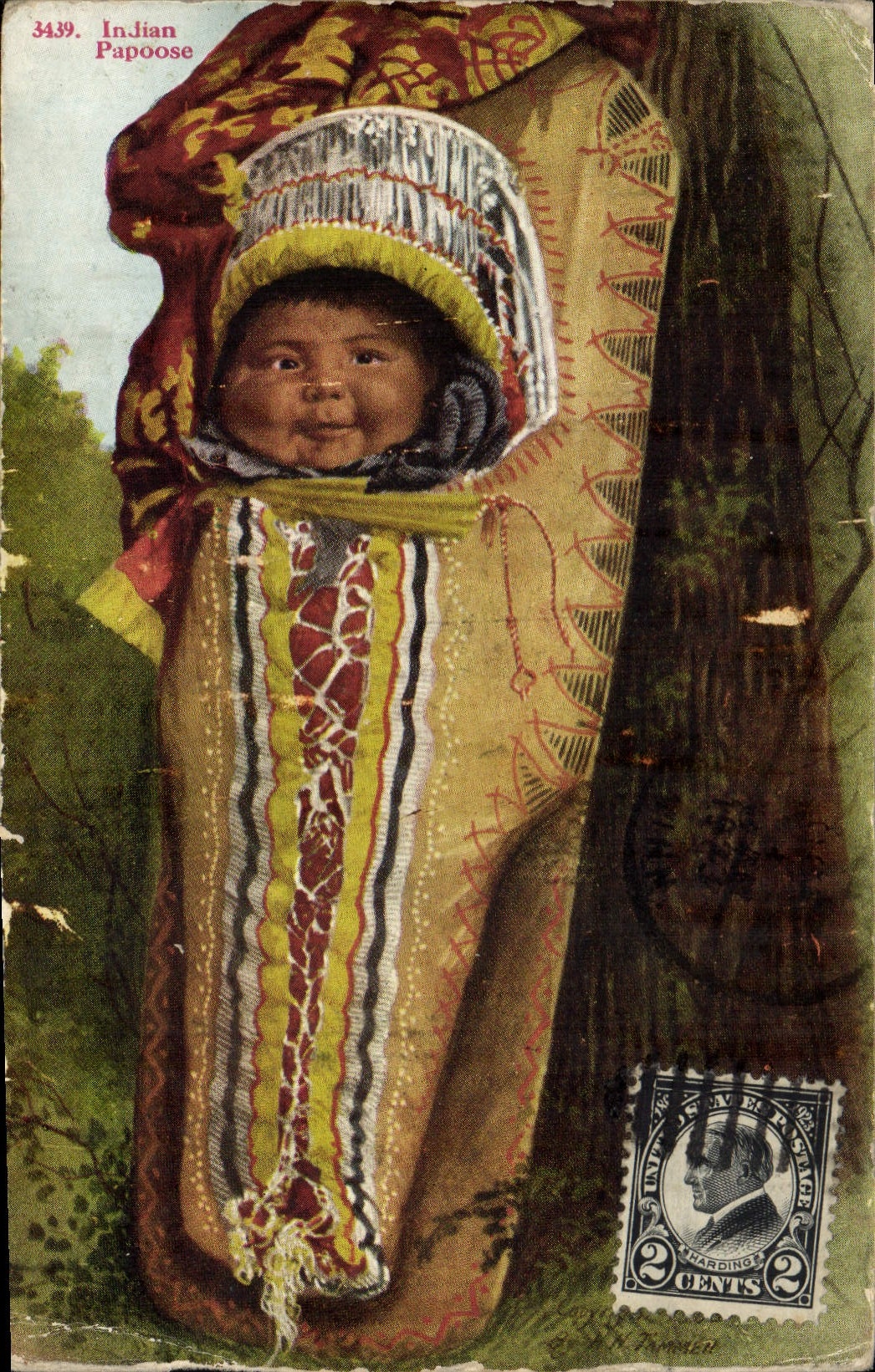 CPA Far West Cow Boy Indian papoose 