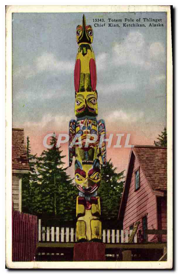 CPA Far West Cow Boy Totem pole of Thilinget Chief Kian Ketchikan Alaska 