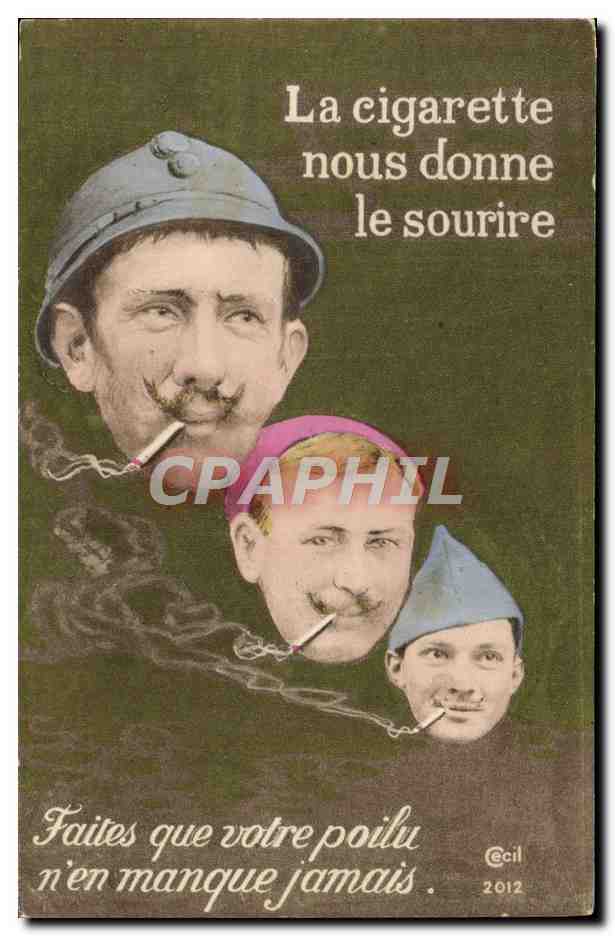Soldats et religieux fumant — publicité pour la cigarette — édition SID Paris, n° 98
