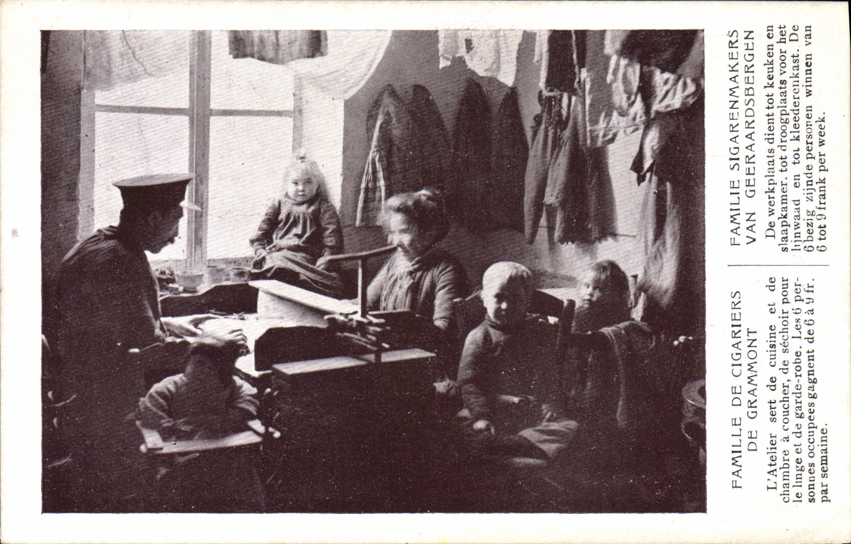 Famille de cigariers de Grammont — Atelier, cuisine et chambre à coucher — Exposition du Travail à Domicile 1910