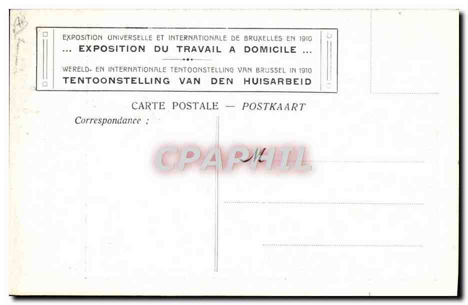 Famille de cigariers de Grammont — Atelier, cuisine et chambre à coucher — Exposition du Travail à Domicile 1910 — Achterkant