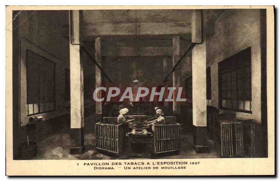 CPA Tabac PAvillon des tabacs de l'exposition 1937 Diorama Un atelier de mouillade 