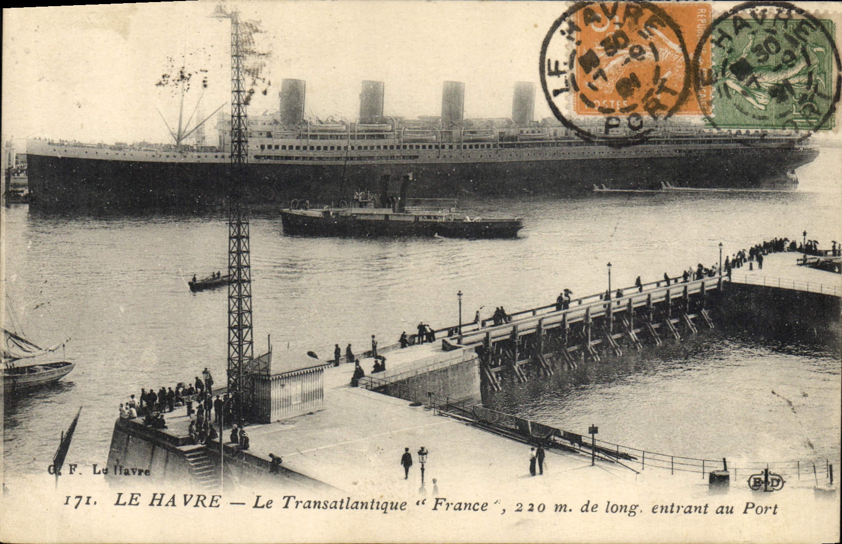Le Havre — Le Transatlantique "France", 220 m. de long, entrant au Port — G.F. Le Havre, n°171