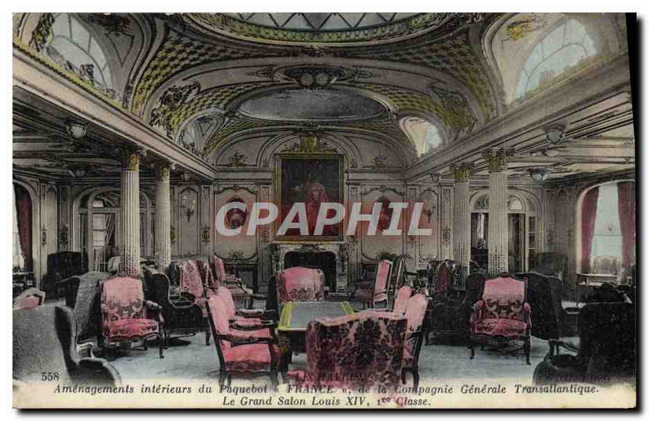 Aménagements intérieurs du Paquebot « France », de la Compagnie Générale Transatlantique. Le Grand Salon Louis XIV, 1ère Classe.