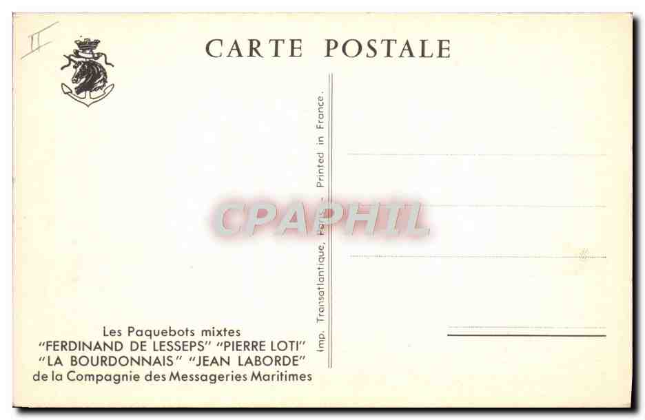 CPA Bateau Paquebots mixtes Ferdinand de Lesseps Pierre Loti La Bourdonnais Jean Laborde — Verso