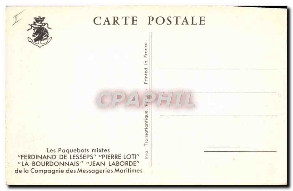 CPA Bateau Paquebots mixtes Ferdinand de Lesseps Pierre Loti La Bourdonnais Jean Laborde — Verso