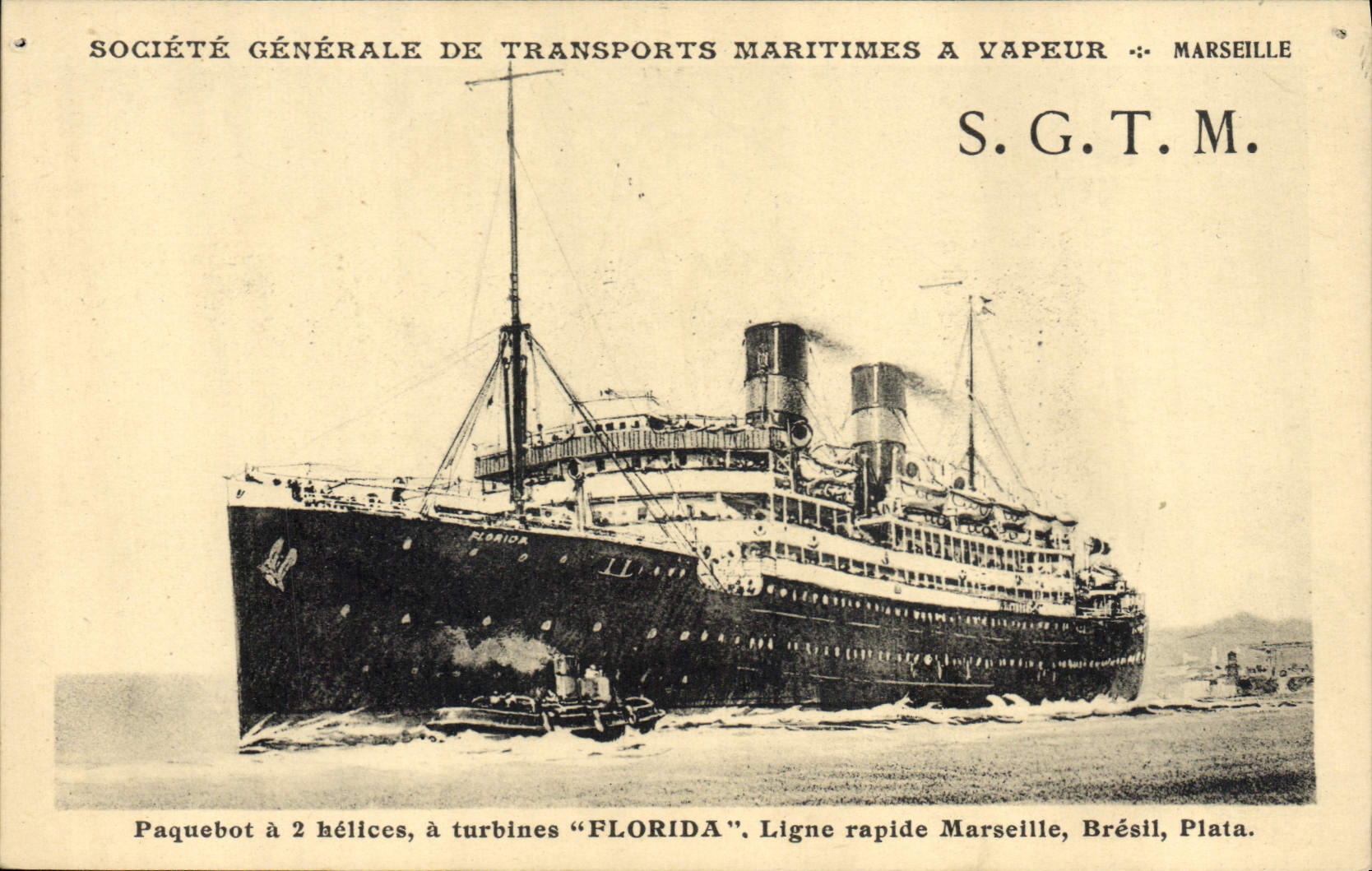 CPA Bateau Paquebot SGTM Florida ligne rapide Marseille Bresil Plata 