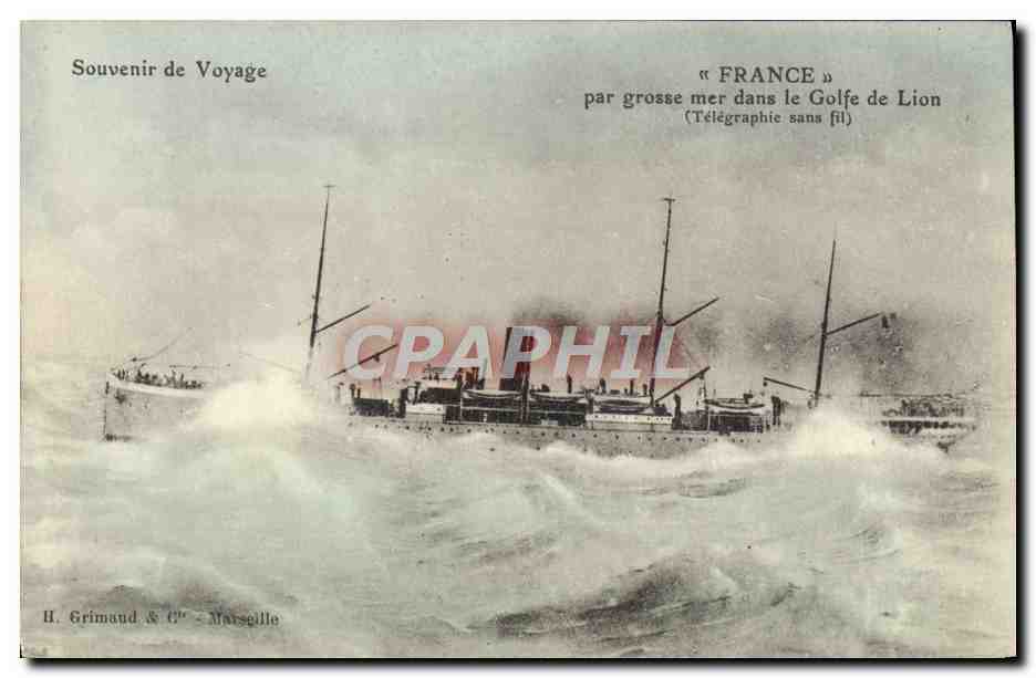 « FRANCE » par grosse mer dans le Golfe de Lion — Souvenir de Voyage — H. Grimaud & C° - Marseille