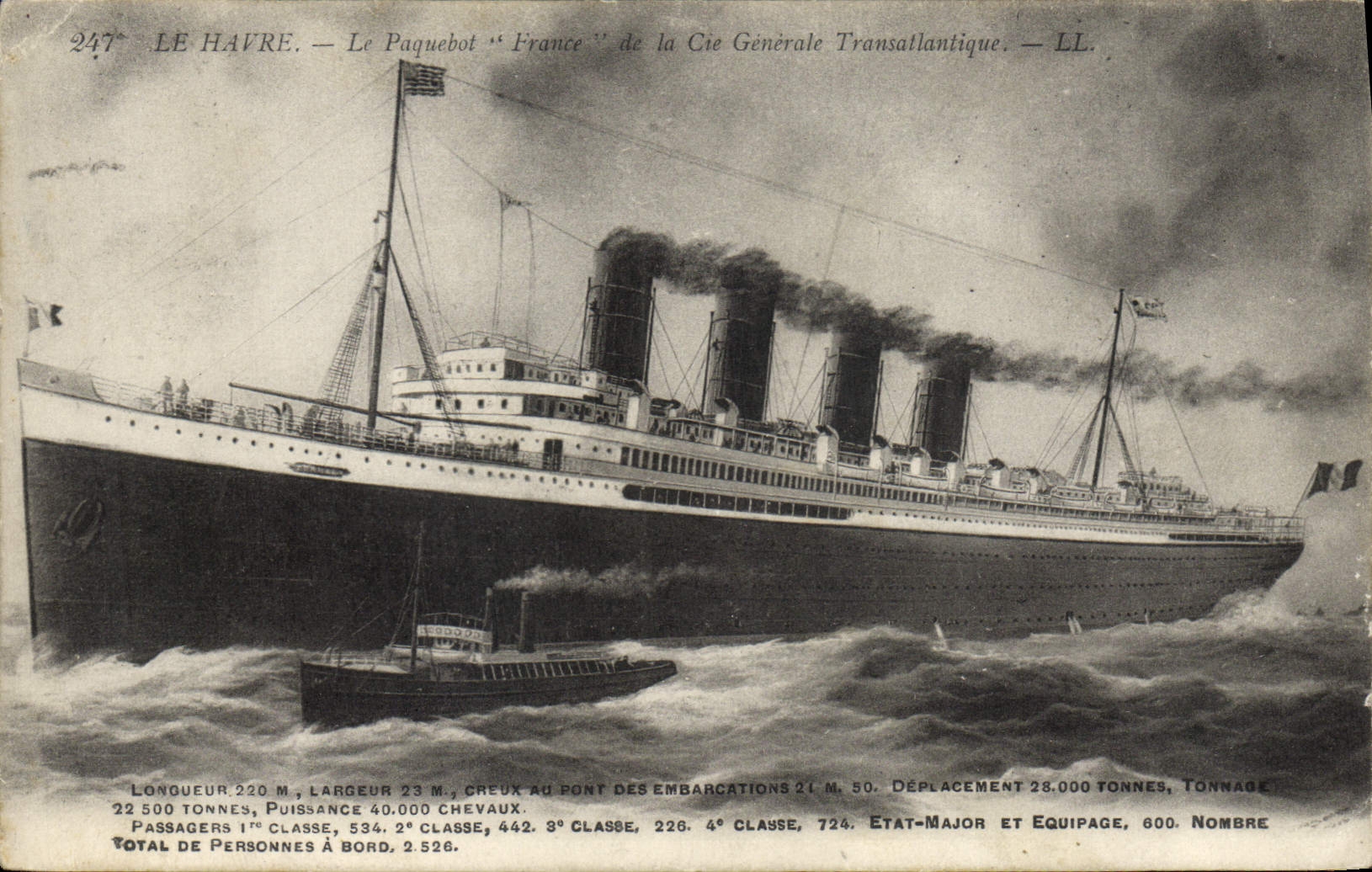 Le Havre — Le paquebot "France" de la Cie Générale Transatlantique — LL. n°247
