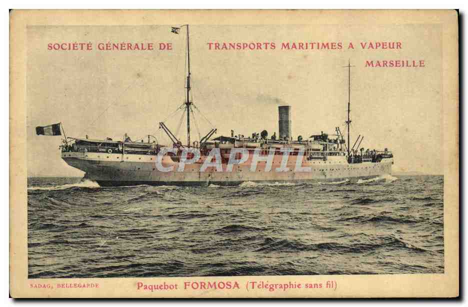 Paquebot FORMOSA — Télégraphie sans fil — Société Générale de Transports Maritimes à Vapeur, Marseille