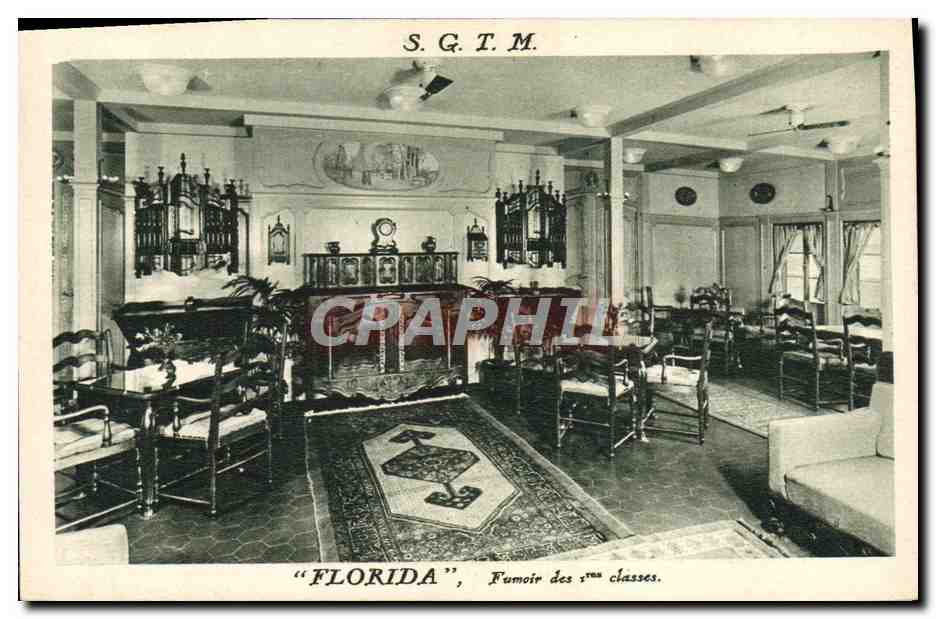 S.G.T.M. — "FLORIDA", Fumoir des 1ères classes — Société Générale de Transports Maritimes