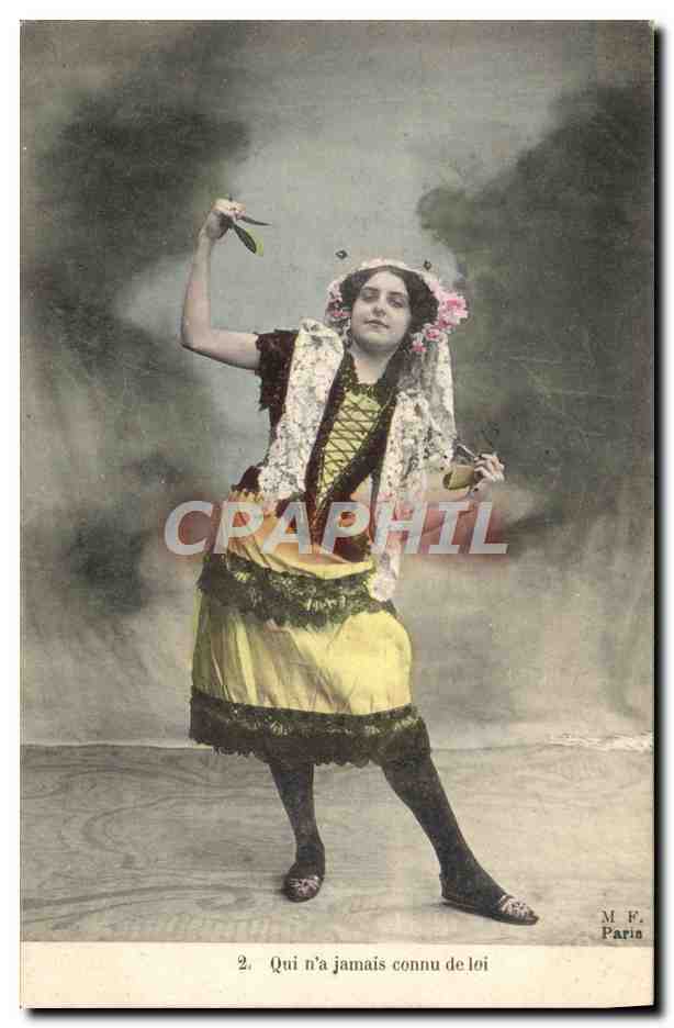Femme en costume de scène — texte imprimé — M.F. Paris, n°2
