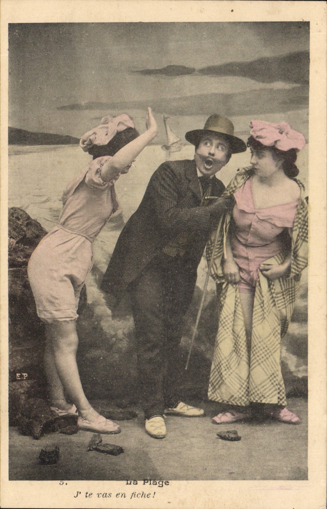 La Plage — scène comique avec texte — Éditeur E.P., n°5