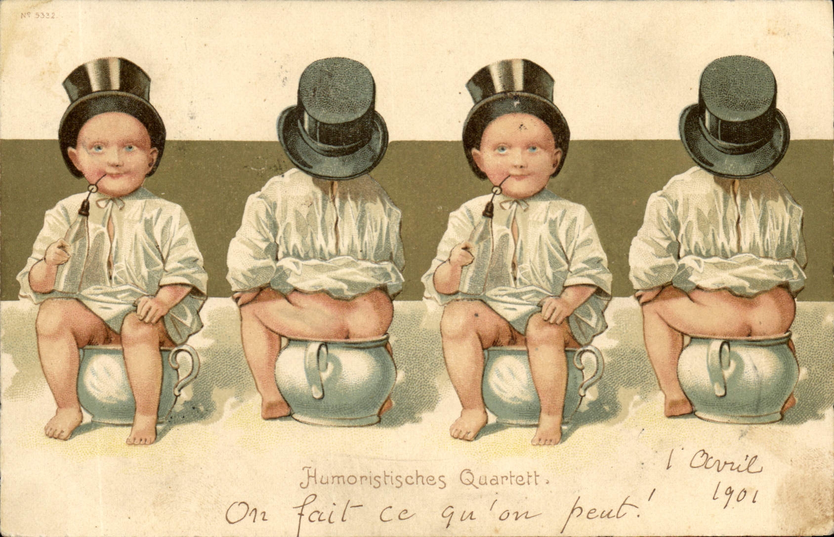 Cuatro niños con sombrero de cilindro — Cuarteto humorístico — editor no identificado, n° 5332