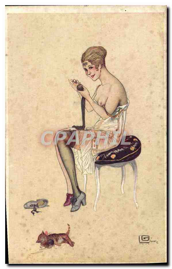 CPA Fantaisie Illustrateur Leonnec Femme Chat Chaton