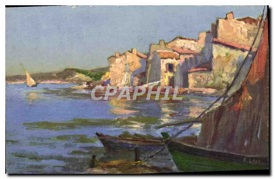 CPA Fantaisie Illustrateur Leve Bateau Vue sur Martigues et l'etang de Berre