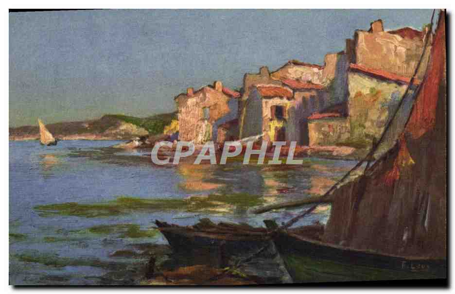 CPA Fantaisie Illustrateur Leve Bateau Vue sur Martigues et l'etang de Berre