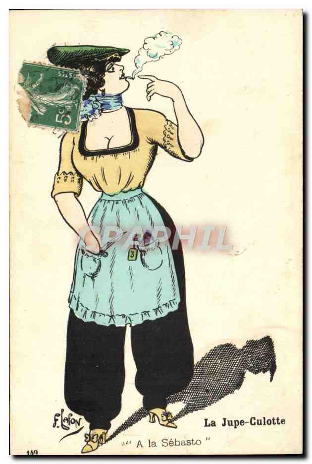 CPA Fantaisie Illustrateur Lafon Femme La jupe culotte A la Sebasto Cigarette Tabac