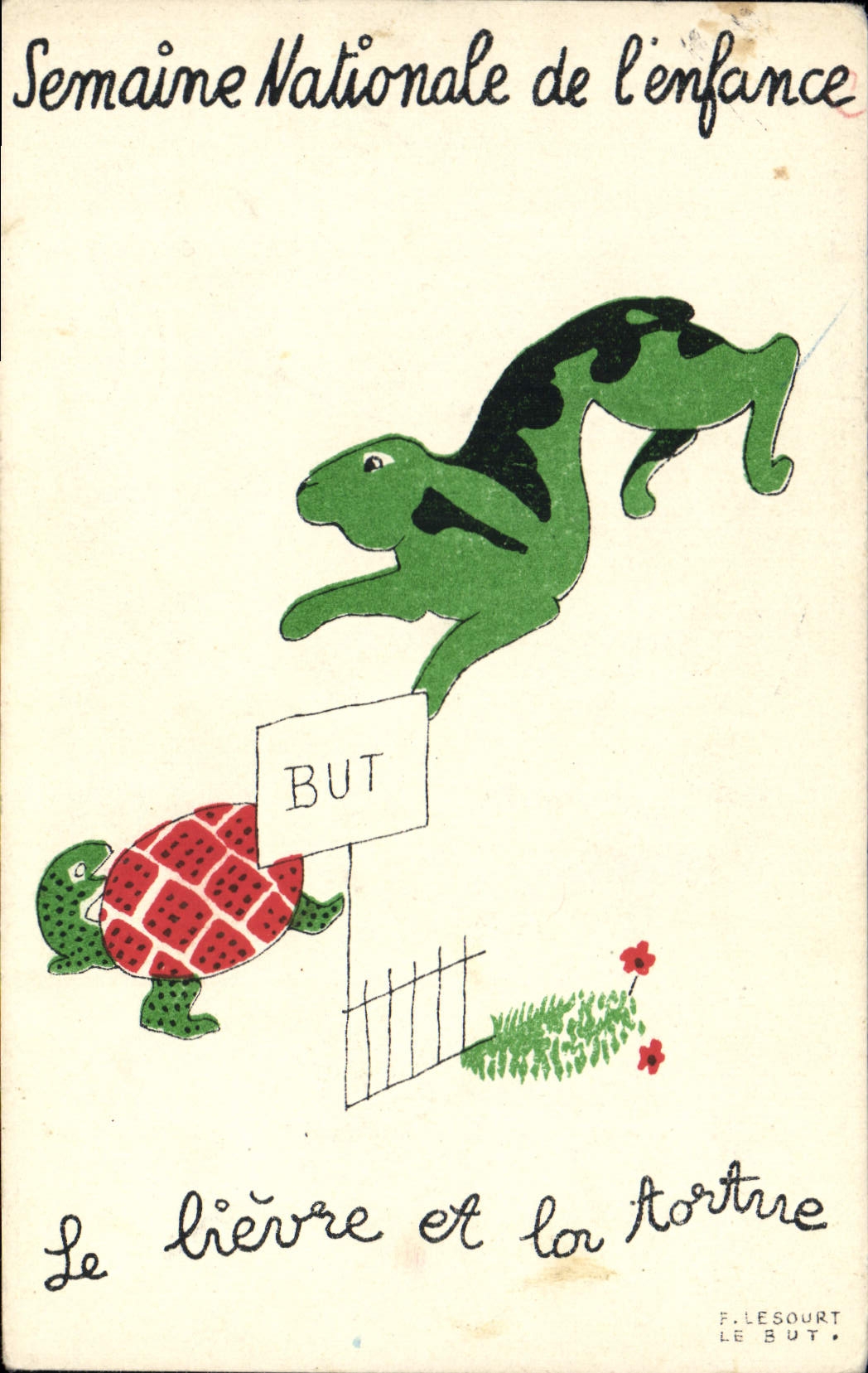 CPA Fantaisie Illustrateur Le Sourt Semaine nationale de l'enfance Le lievre et la tortue 
