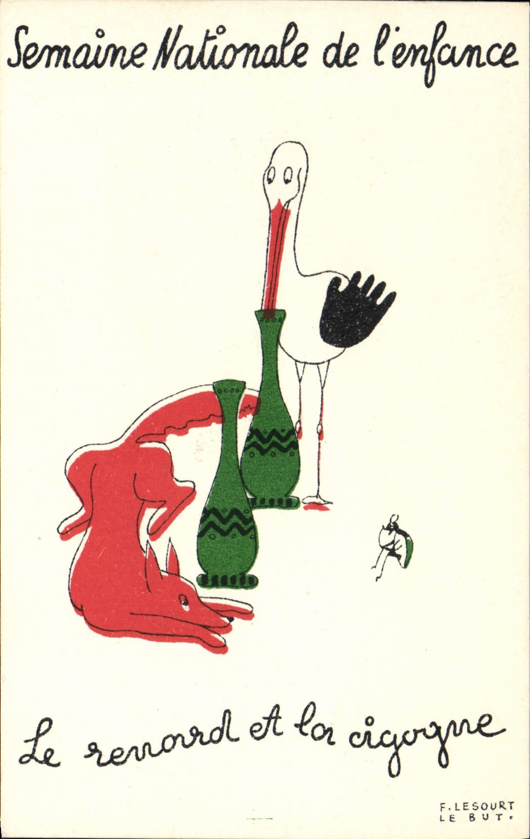 CPA Fantaisie Illustrateur Le Sourt Semaine nationale de l'enfance Le renard et la cigogne 