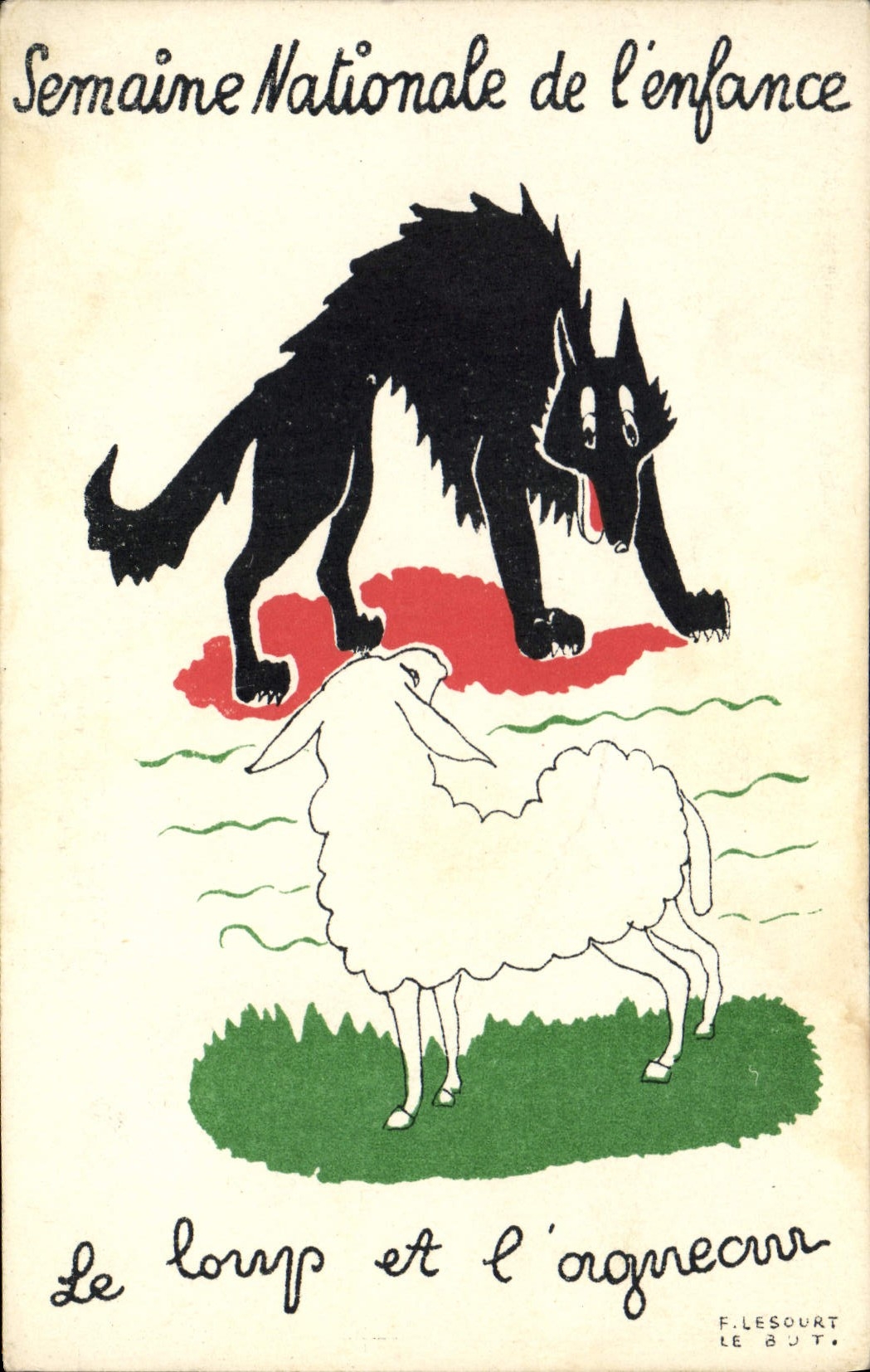 CPA Fantaisie Illustrateur Le Sourt Semaine nationale de l'enfance Le loup et l'agneau