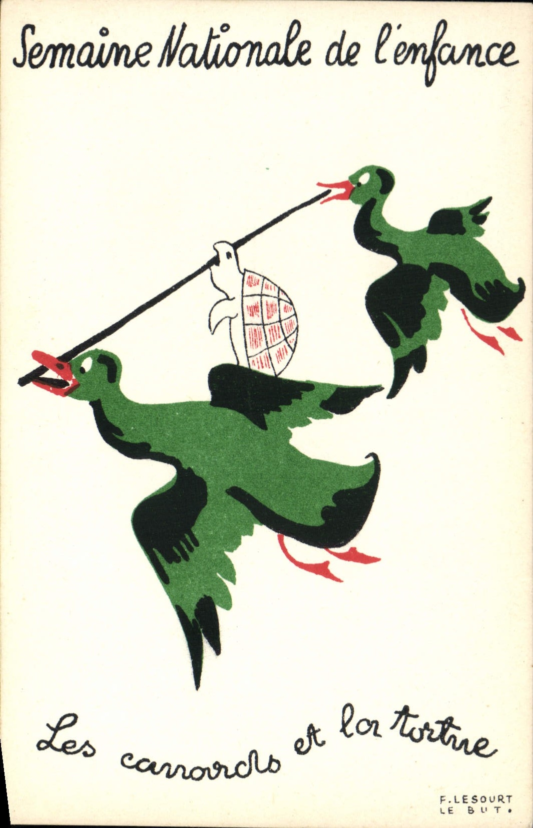 CPA Fantaisie Illustrateur Le Sourt Semaine nationale de l'enfance Les canards et la tortue