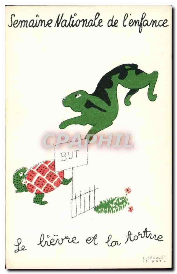 CPA Fantaisie Illustrateur Le Sourt Semaine nationale de l'enfance Le lievre et la tortue