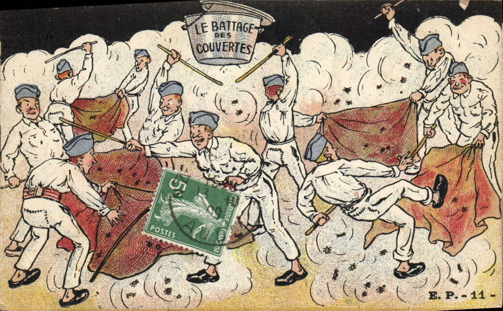 Battage des couvertes — caricature militaire — E.P.-11