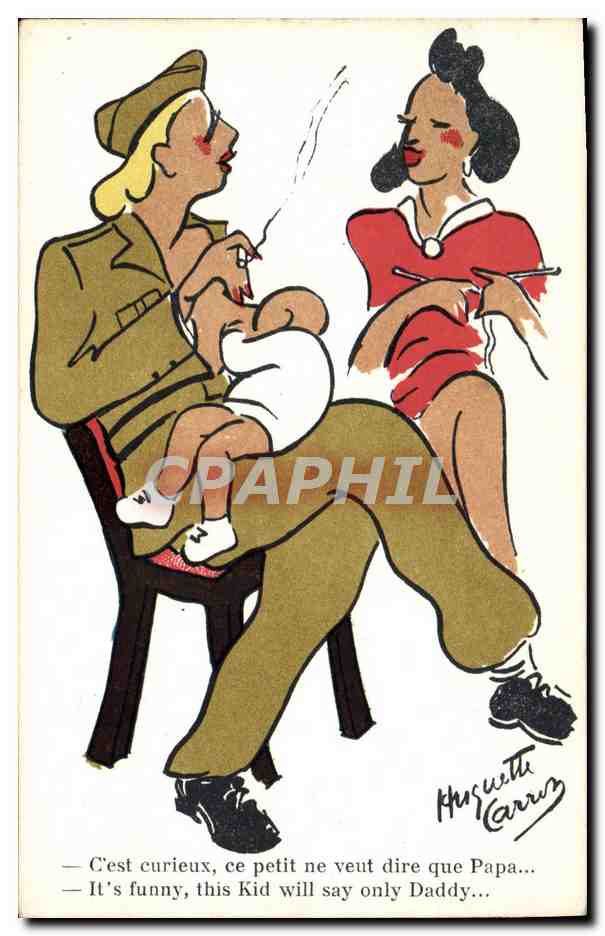 Sujet : Soldat et femme avec bébé — Humour — Huguette Carrin