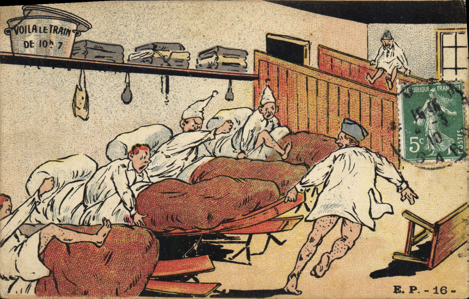 Scène de voyage — Soldats dans un wagon — Éditeur E.P. - 16 -
