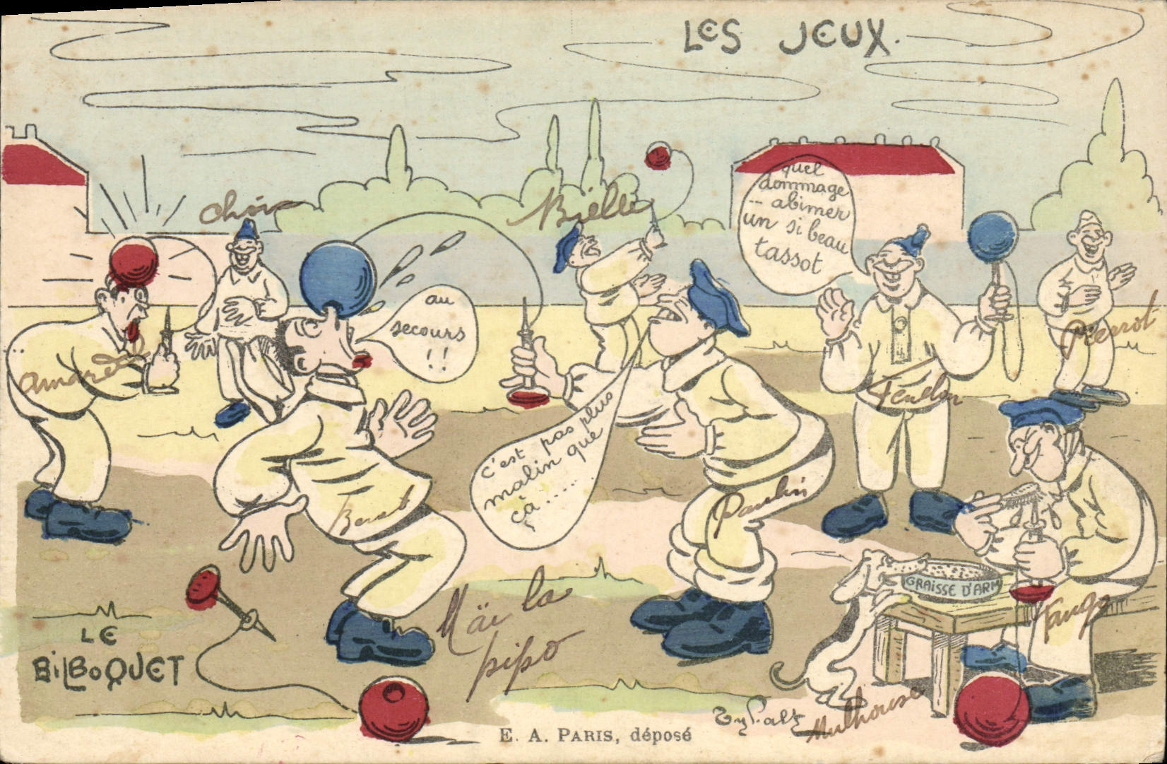 Les Jeux — caricature de clowns — éditeur Le Bilboquet, n° série déposé