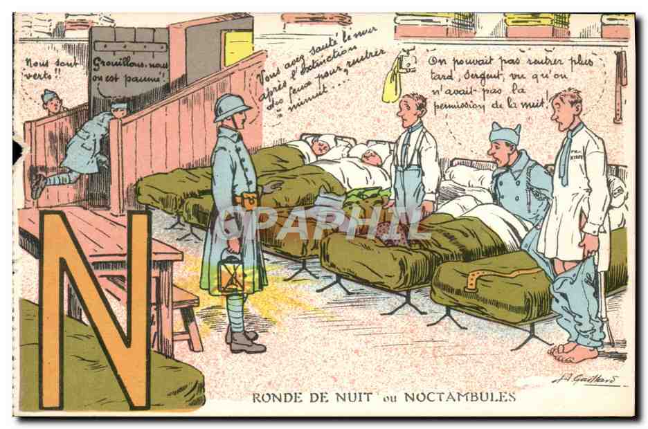 CPA Fantaisie Militaria Ronde de nuit ou noctambules