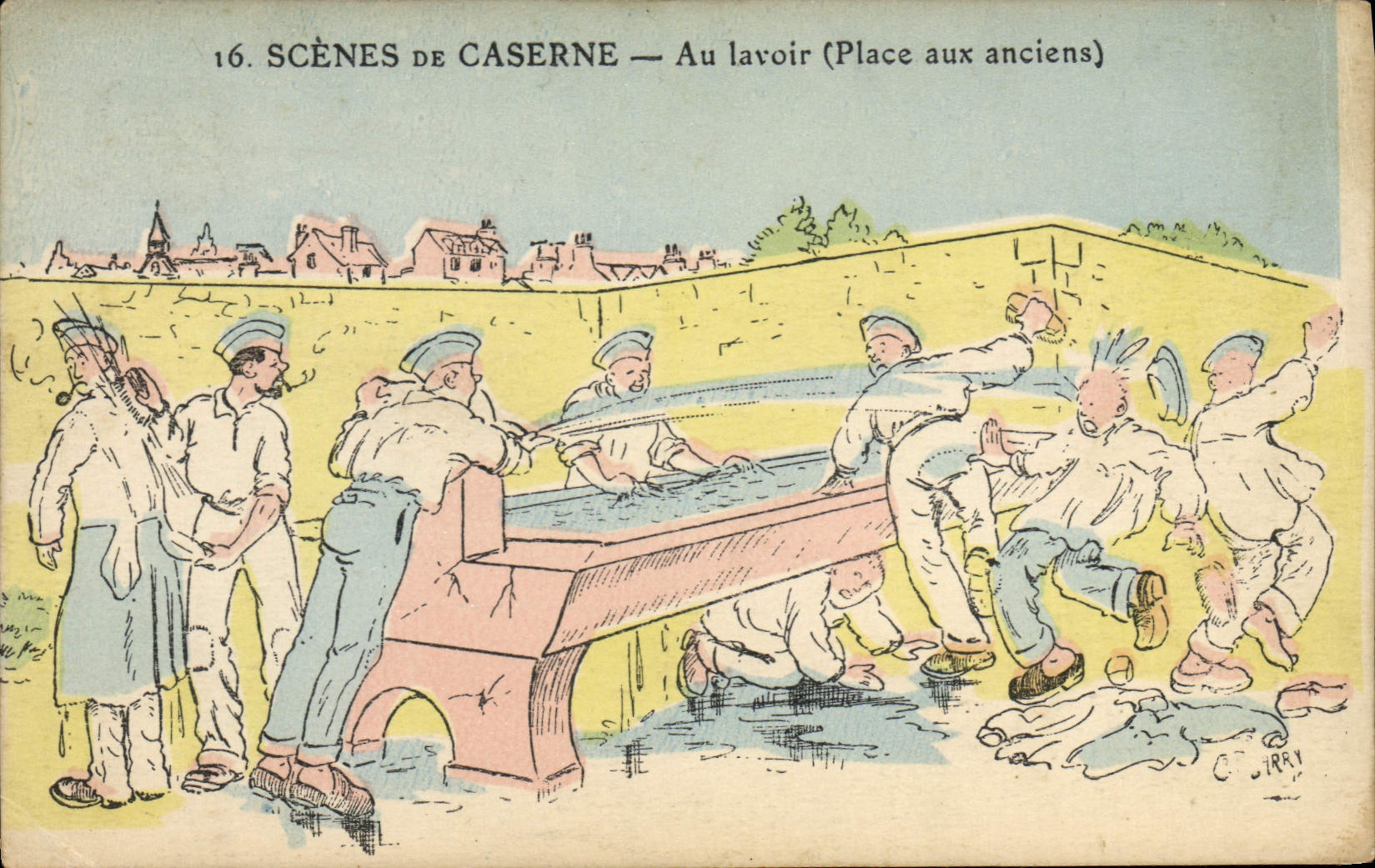 Scènes de Caserne — Au lavoir (Place aux anciens) — C. IRRY