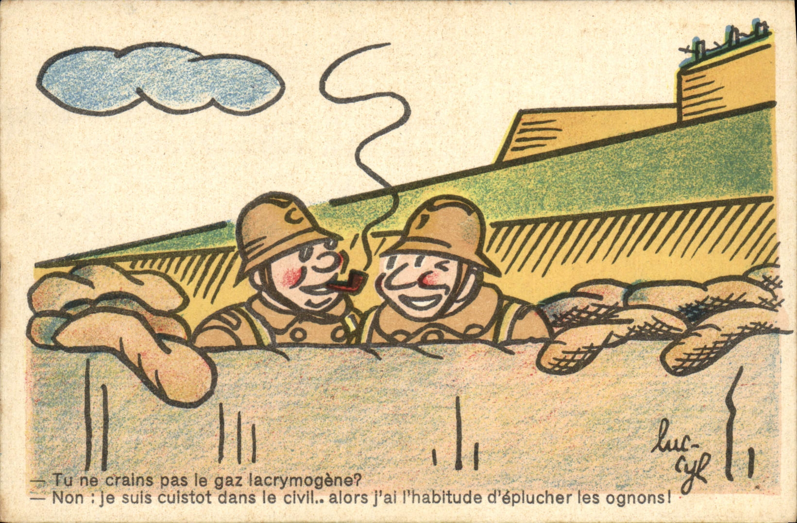 Zwei Soldaten in der Schützengraben — Scherz über Tränengas — Luc-Cyl, Serie M-40