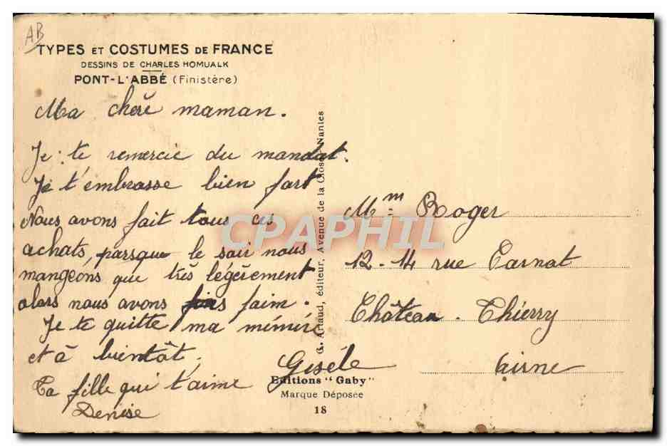 CPA Charles Homualk Pont L'Abbe Folklore — Verso