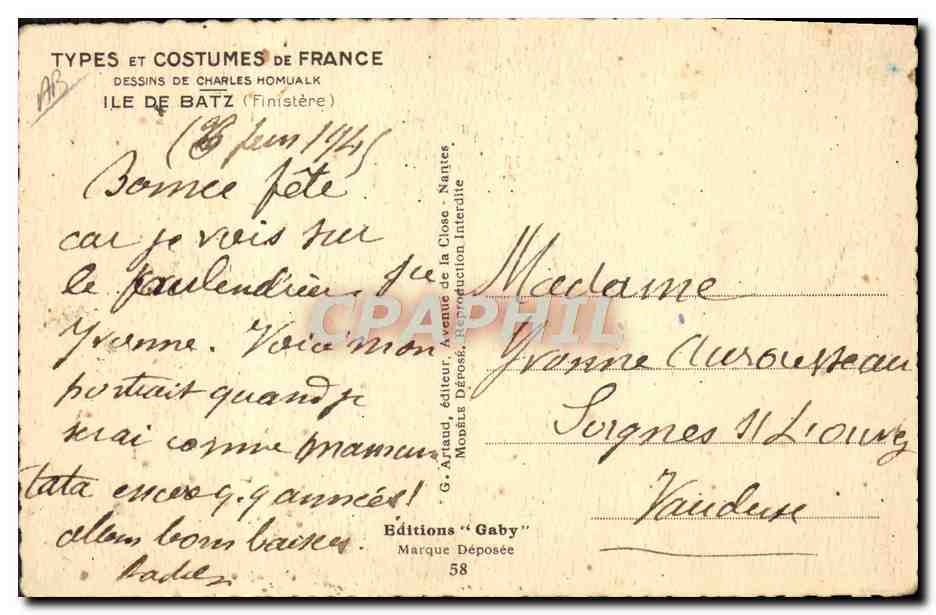 CPA Charles Homualk Ile de Batz Folklore — Verso
