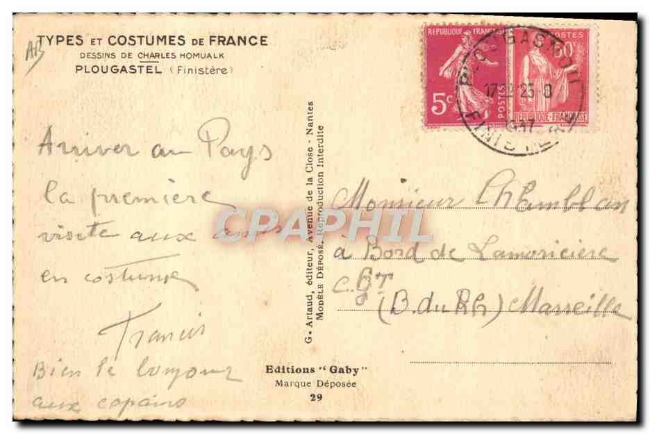 CPA Charles Homualk Plougastel Folklore — Verso