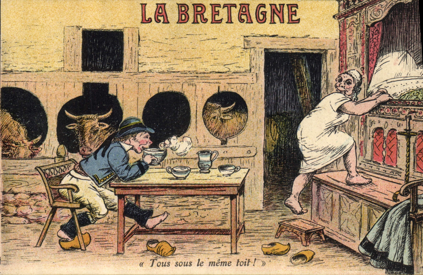 CPA La Bretagne Tout sour le meme toit Folklore 