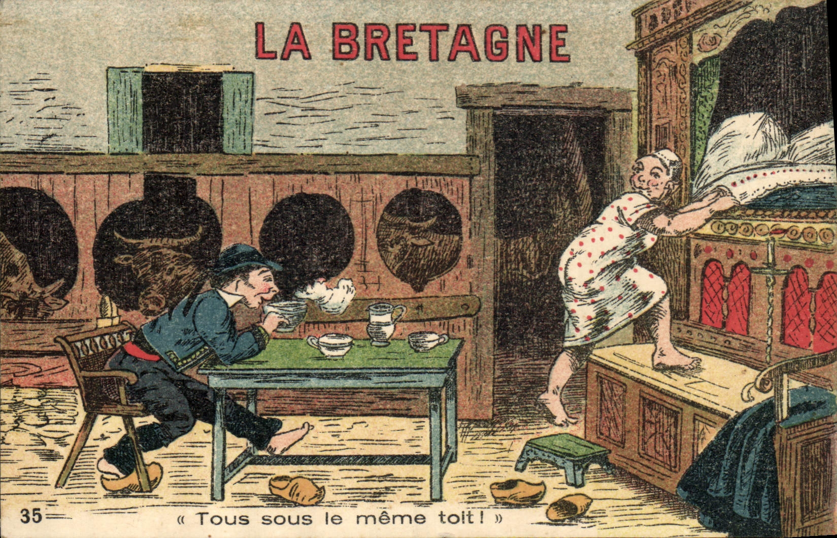 CPA Bretagne Tout sour le meme toit Folklore