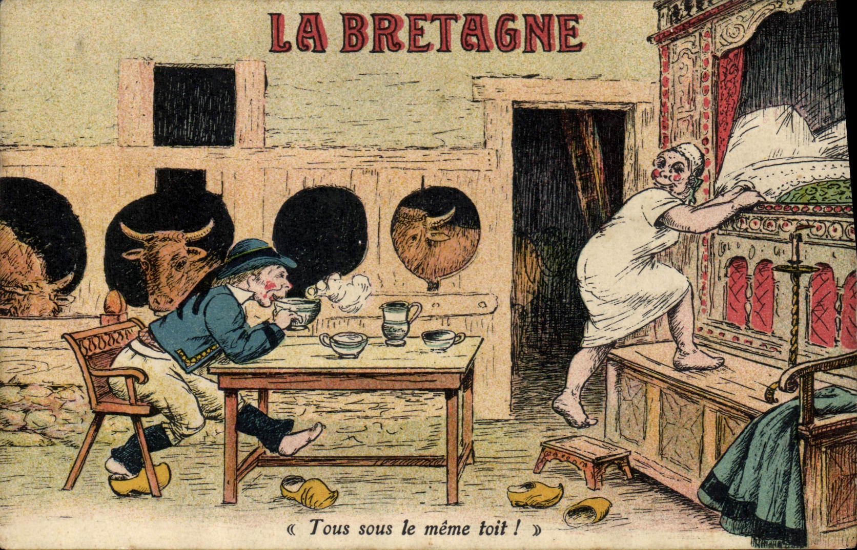 CPA Bretagne Tout sous le meme toit Folklore