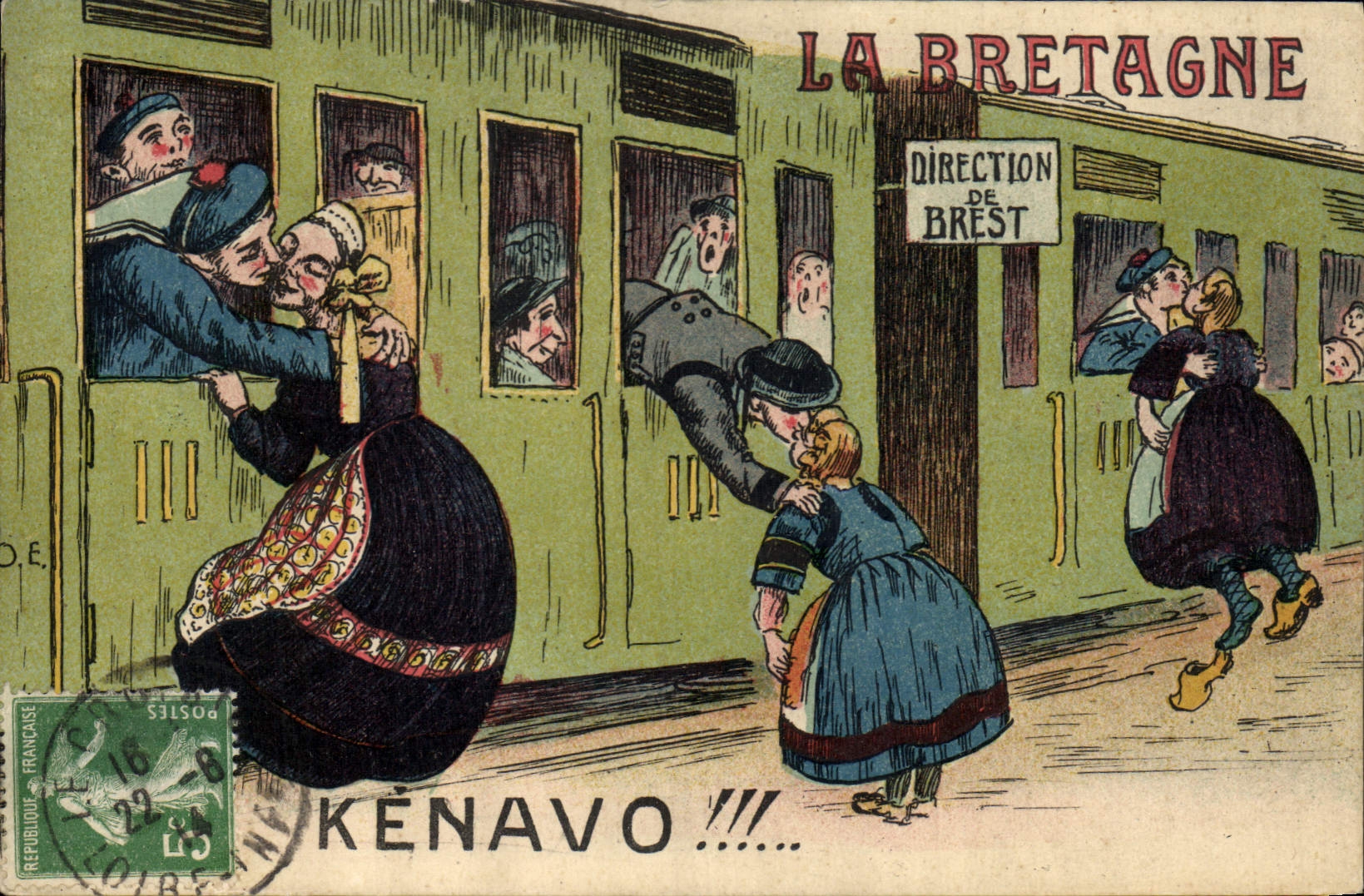 CPA Bretagne Kenavo Folklore Train Brest 