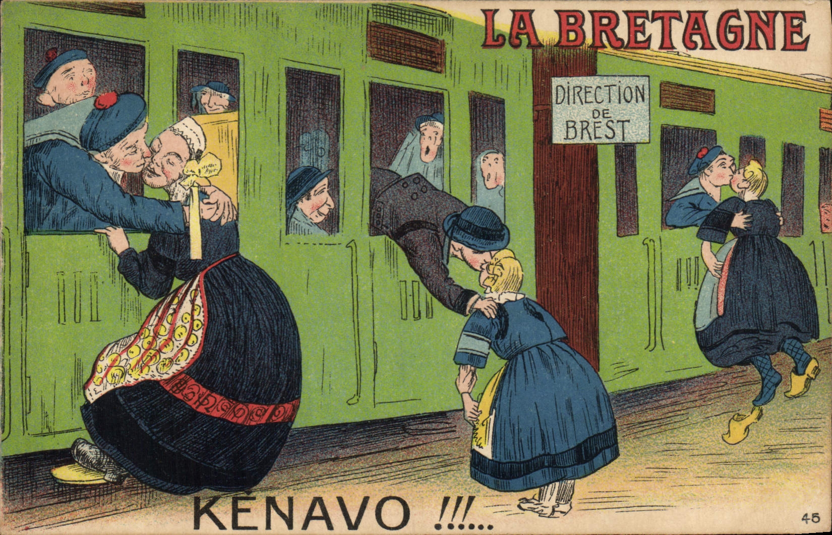 CPA Bretagne Kenavo Folklore Train