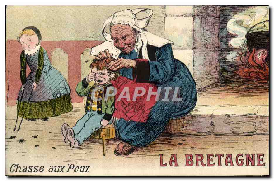 CPA Bretagne Chasse aux poux Folklore