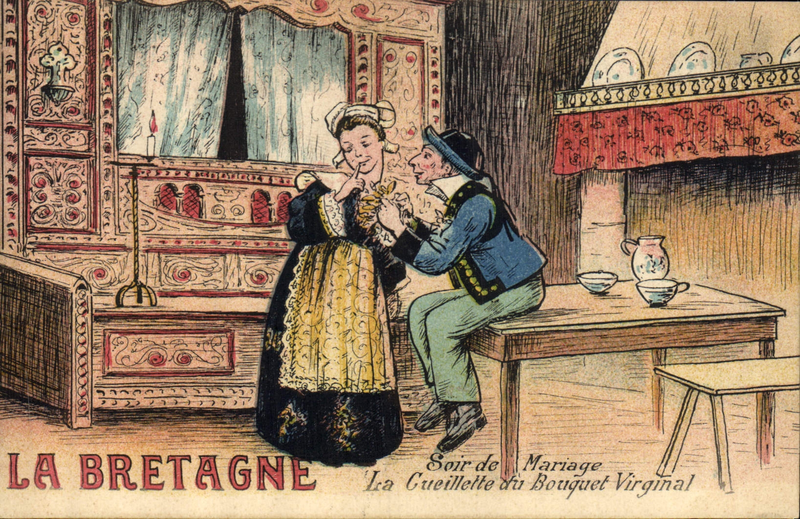 CPA Bretagne Soir de mariage La cueillette du bouquet virginal Folklore