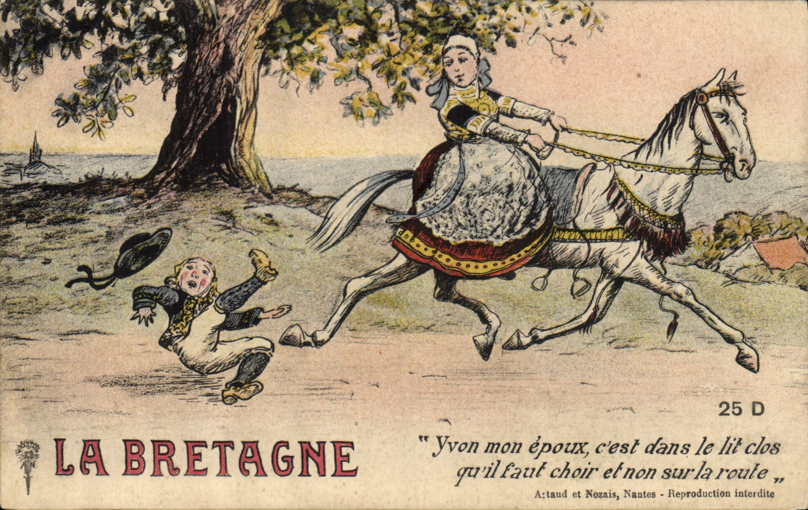CPA Bretagne Yvon mon epoux cheval Folklore